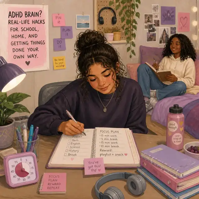 Editorial illustration for the Managing ADHD at school and at home guide