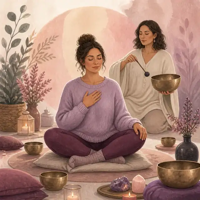 Editorial illustration for the Trying a sound bath for the first time guide