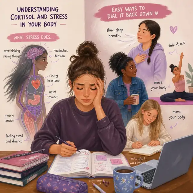 Editorial illustration for the Understanding cortisol and stress in your body guide