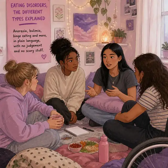 Editorial illustration for the Eating disorders, the different types explained guide