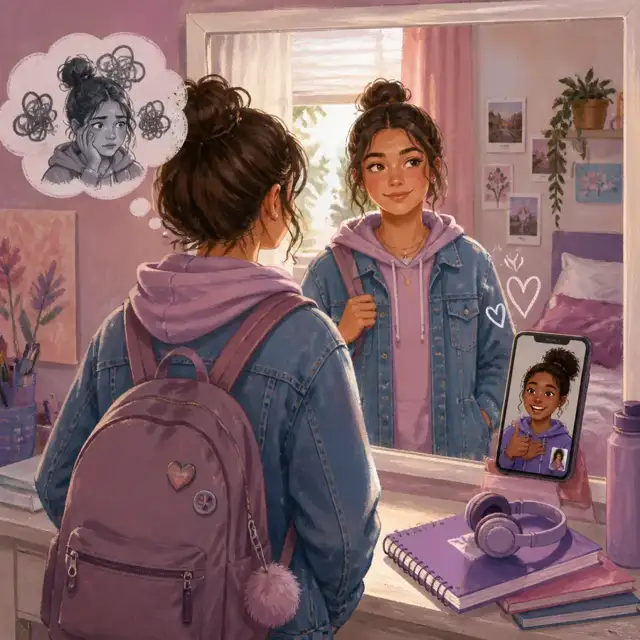 A teenage girl standing taller as she practises a more confident inner voice