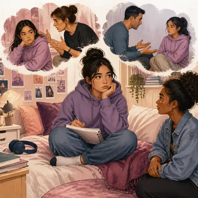 Editorial illustration for the guide on being pushed to take sides between parents