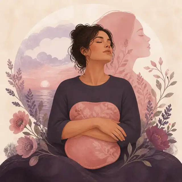Editorial illustration for the Adenomyosis: the heavy, dragging periods nobody names guide