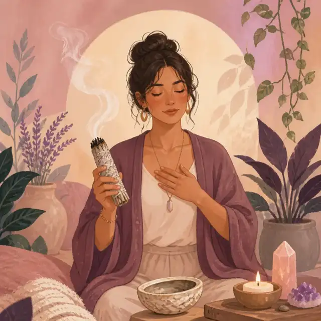 Editorial illustration for the Saging your space, and saging yourself guide